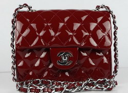 High Quality Knockoff Chanel 2.55 Series Flap Bag Maroon Patent Leather with Silver Chain
